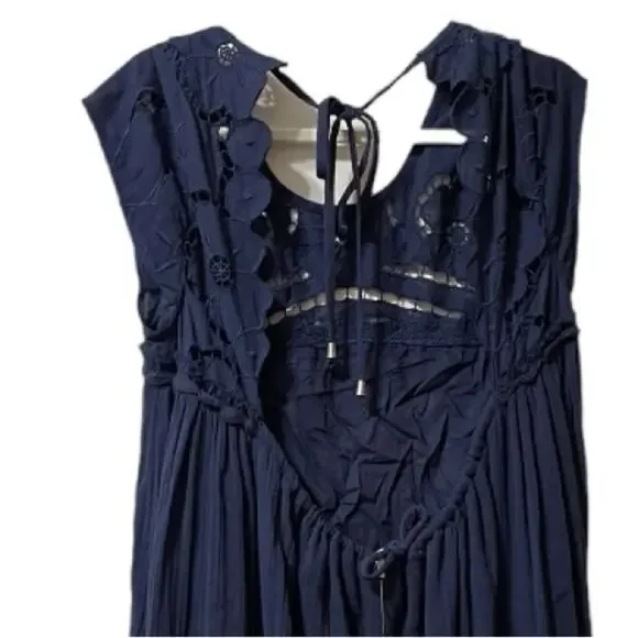 Free People Blue Short Sleeve Maxi Dress Size L New - Picture 5 of 5